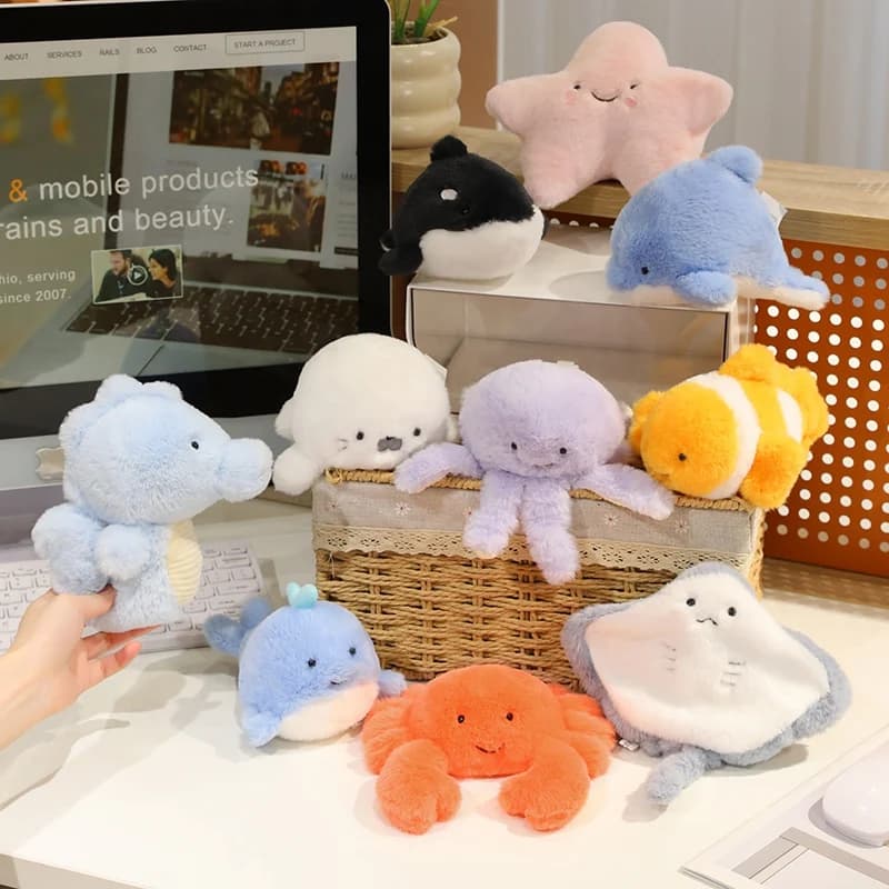 Mini Fluffy Marine Stuffed Plush Toy 10 Ocean Animal Designs Small Size Desk Cabinet Decor Cute toy Gifts.