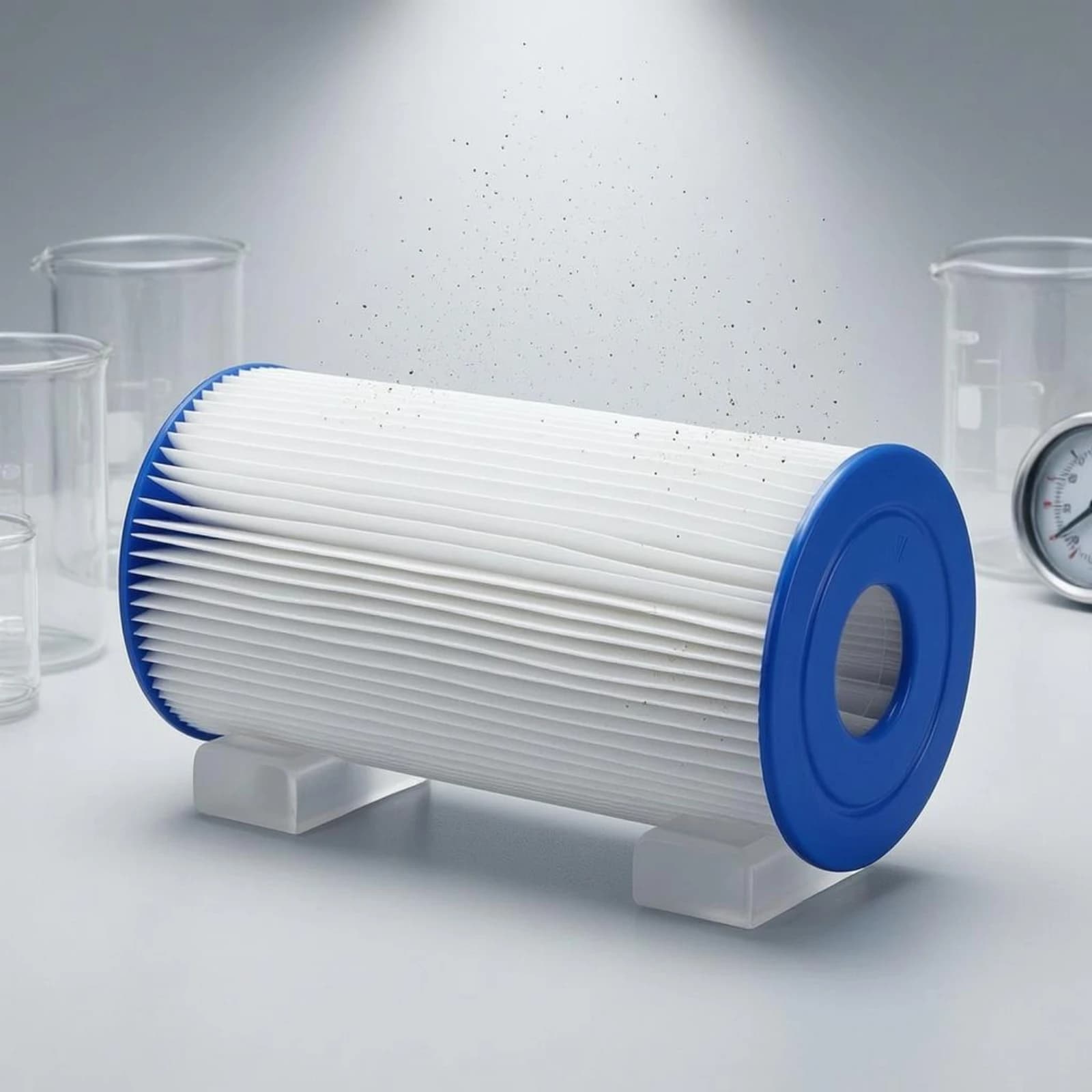 Pleated Pool Filter Cartridge Cylindrical Swimming Pool Filter Cartridge Water Care Blue Plastic End Caps Hollow Center