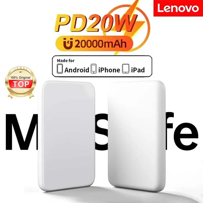 Power Bank Lenovo 20000mAh Ultra Slim per MagSafe, batteria portatile magnetica a ricarica rapida wireless da 20W per iPhone Samsung Xiaomi