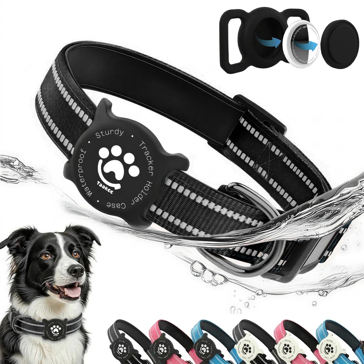 Collare Riflettente per Cani Taakcc con Supporto Luminoso per AirTag, Impermeabile, Imbottito e con Fibbia di Sicurezza, Custodia per AirTag Integrata