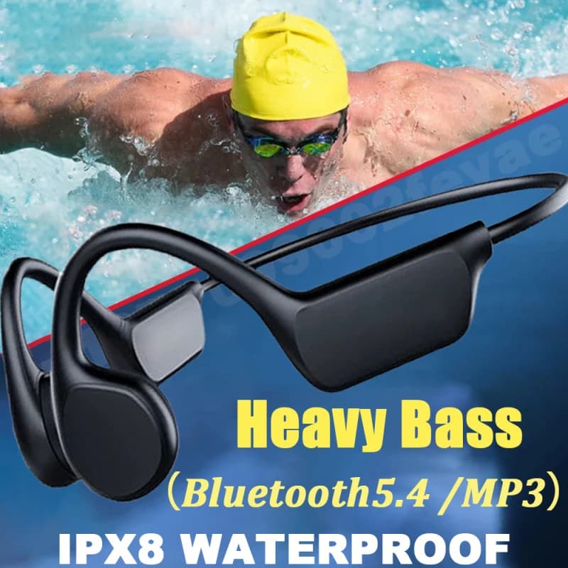 BMAD Cuffie a conduzione ossea IPX8 Impermeabile MP3 Bluetooth5.4 Cuffie da nuoto wireless con microfono Nuoto Sport Fitness