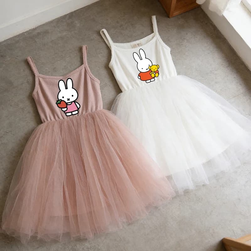Vestito Estivo per Bambine Miffy con Spalline Sottili, Abito Cartoon Carino, Abbigliamento per Bambini, Gonna Principessa, Regalo di Compleanno