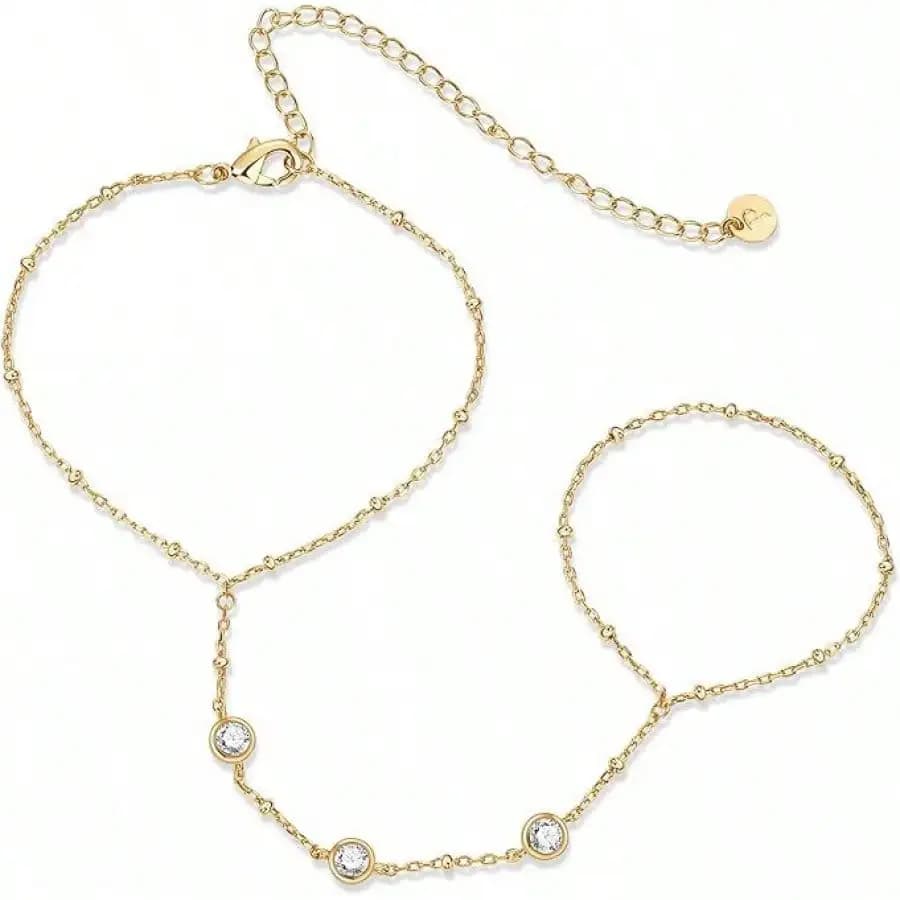 Set di anello e catena da polso per donna, placcato oro 14k, regolabile, elegante gioiello impilabile per tutti i giorni, chic e delicato.