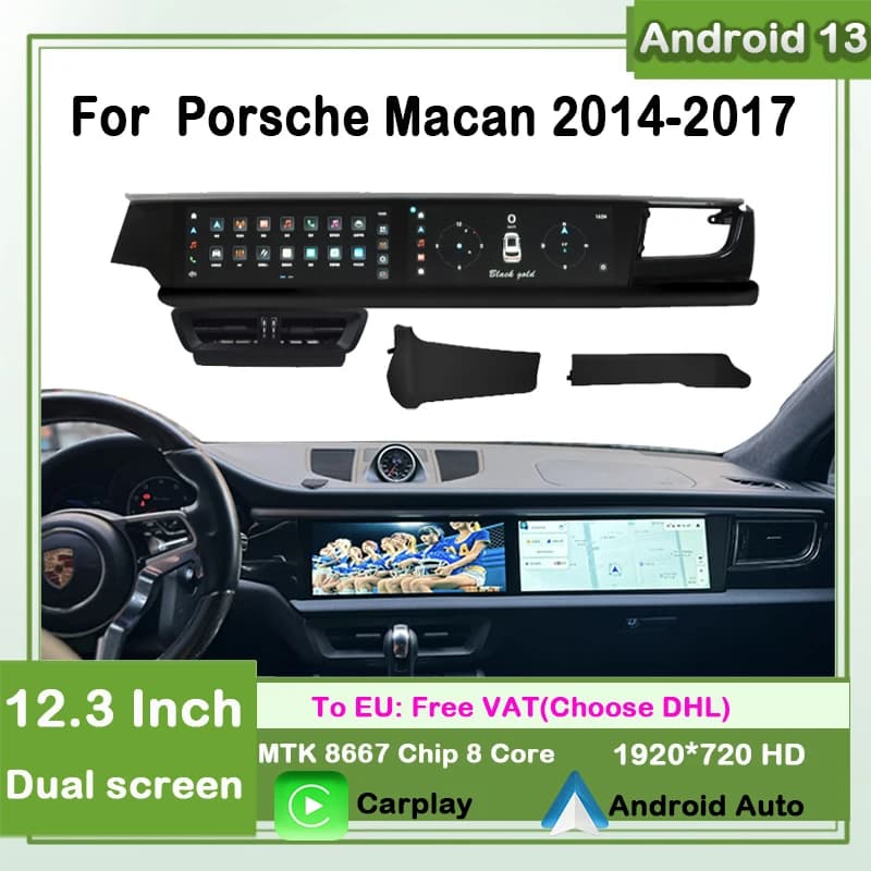 Android 13 Autoradio Per Porsche Macan 2014-2017 Carplay Auto Lettore Multimediale Navigazione GPS Stereo Doppio Schermo da 12.3 Pollici