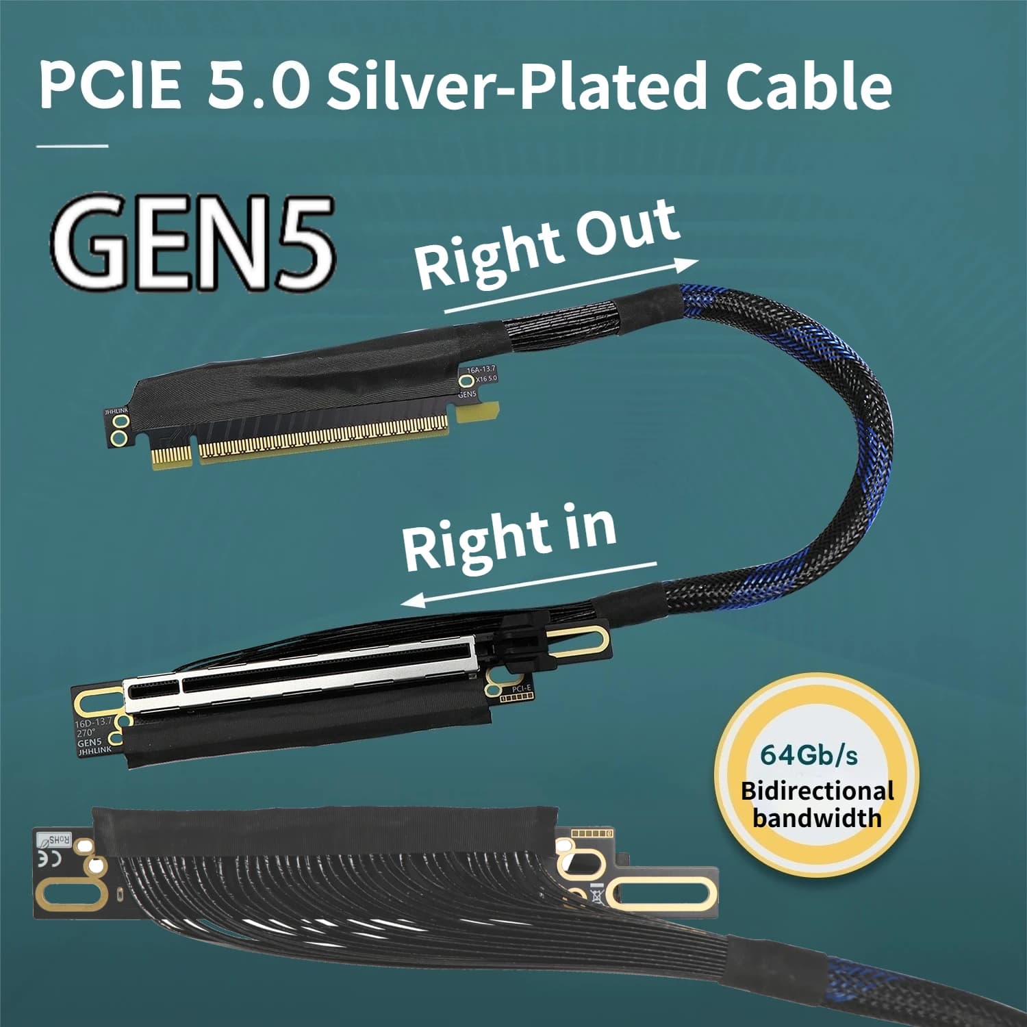 Right Angle Fold Reverse PCIe 5.0 X16 GPU Video Card Server Extension Cable PCI-E 5.0 Gen5 64GB\S Extreme 270 Degree Riser Cable