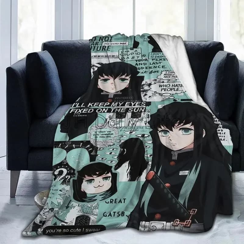 Cute Anime Muichiro Tokito Coperta in pile di flanella Coperta leggera Morbida calda e accogliente Coperta sfocata per viaggi di lavoro Scuola