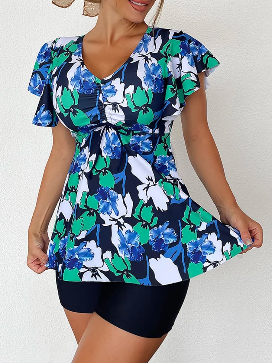 Costume da bagno due pezzi da donna 2026, tankini stampato con laccetti frontali e coulisse, abbigliamento da bagno femminile, costume da nuoto, abbigliamento da spiaggia estivo