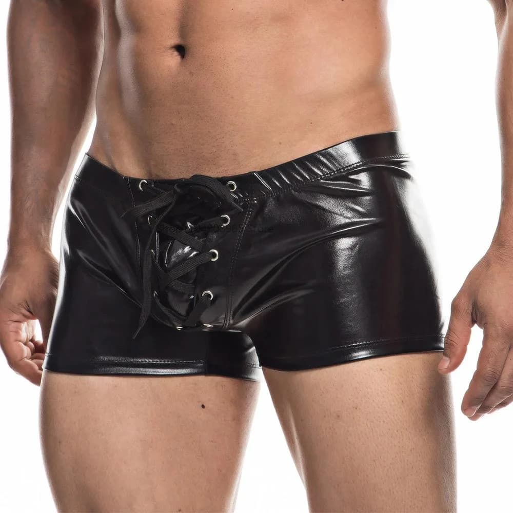 Boxer da uomo in pelle sexy Mutande Lingerie Pantaloncini in ecopelle Costume da performance sul palco Night Clubwear Intimo Boxer Pantaloncini