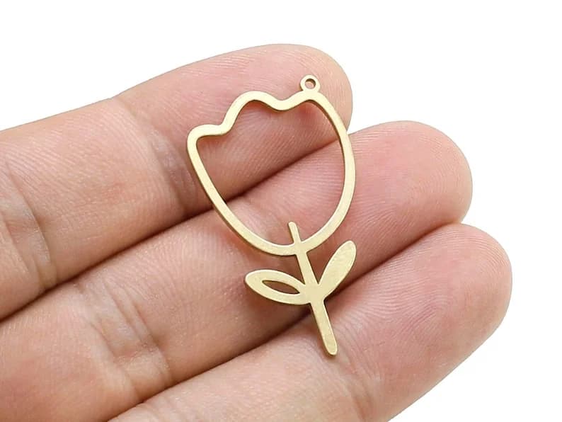 10pcs Tulip Earring Charms, Brass Flower Findings, Necklace Pendant, 33.7x19x1.2mm, Jewelry Making R2398