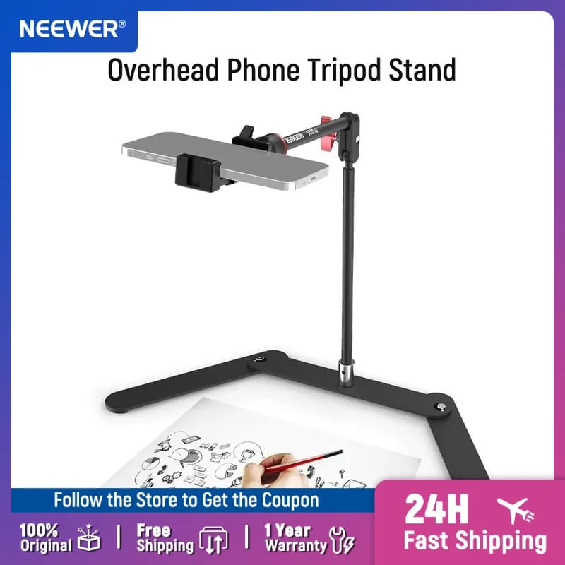 Supporto per telefono NEEWER con treppiede da tavolo, morsetto antiurto con braccio articolato a doppia testa a sfera