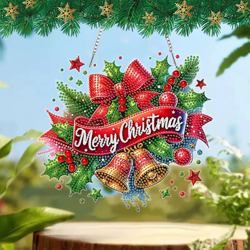 Xmas Theme 2D/Flat DIY Diamond Painting Art Pendant Wall Door Decoration (B)