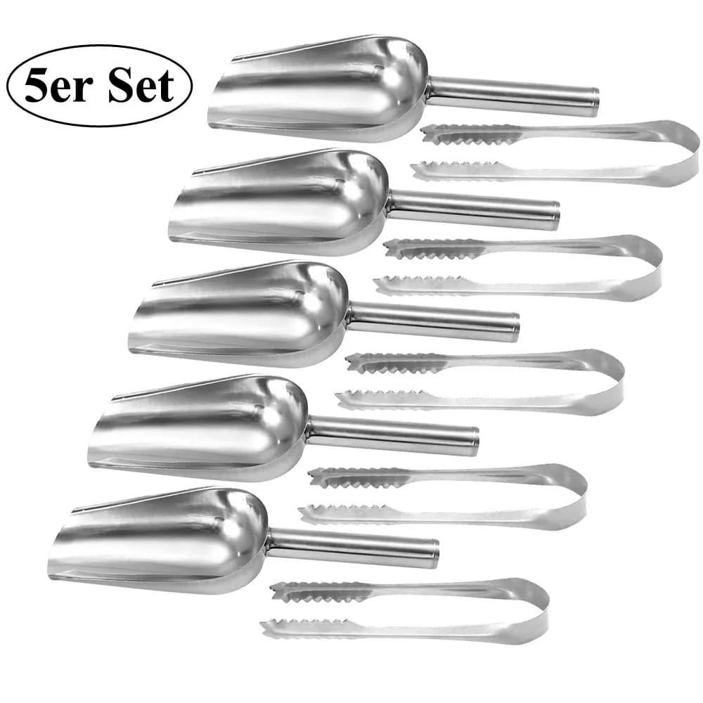 Set di 5 paletta per ghiaccio in acciaio inossidabile con pinze dentellate, facile da impugnare, anti-goccia, per buffet, matrimoni, bar, casa, ufficio, proteine