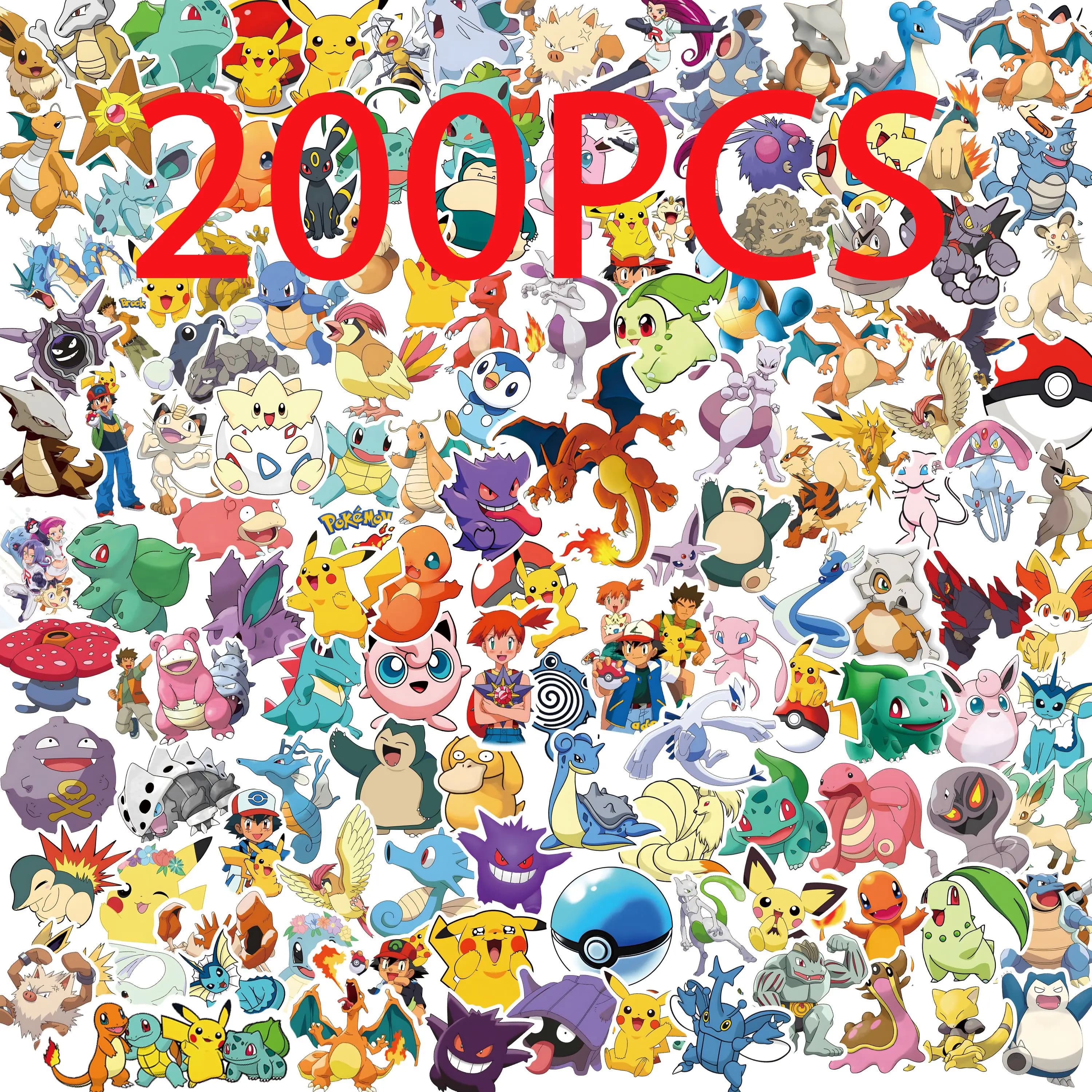 50/100/200 pieces Pokemon Anime stickers Pikachu Kawaii sticker laptop suitcase skateboard guitar phone cartoon gift for children toys