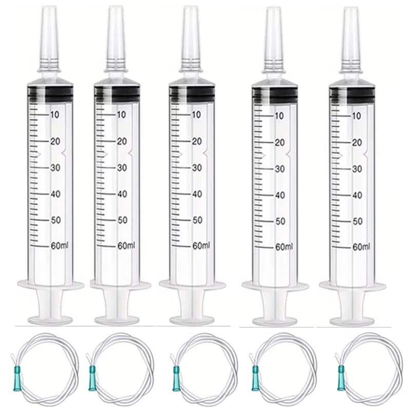 Siringa dosatrice in plastica da 60 ml senza ago con tubo da 1 m per nutrienti, liquidi, acqua, alimentazione animali e strumenti per l'alimentazione.