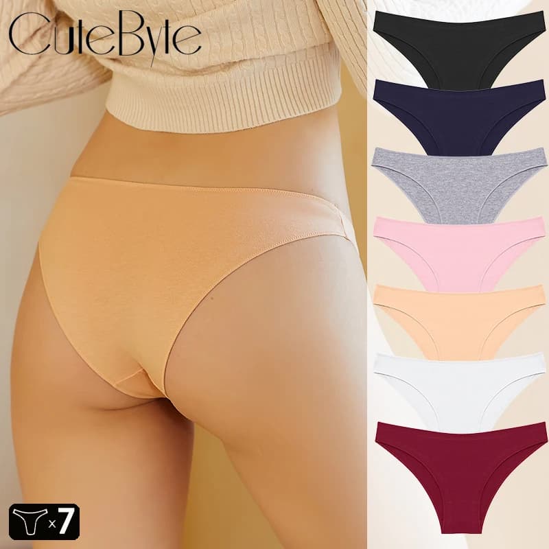 7PCS/SET Women Cotton Panties Sexy Low Waist Seamless Briefs Solid Color Breathable Female Underwear Soft Comfortable Intimates