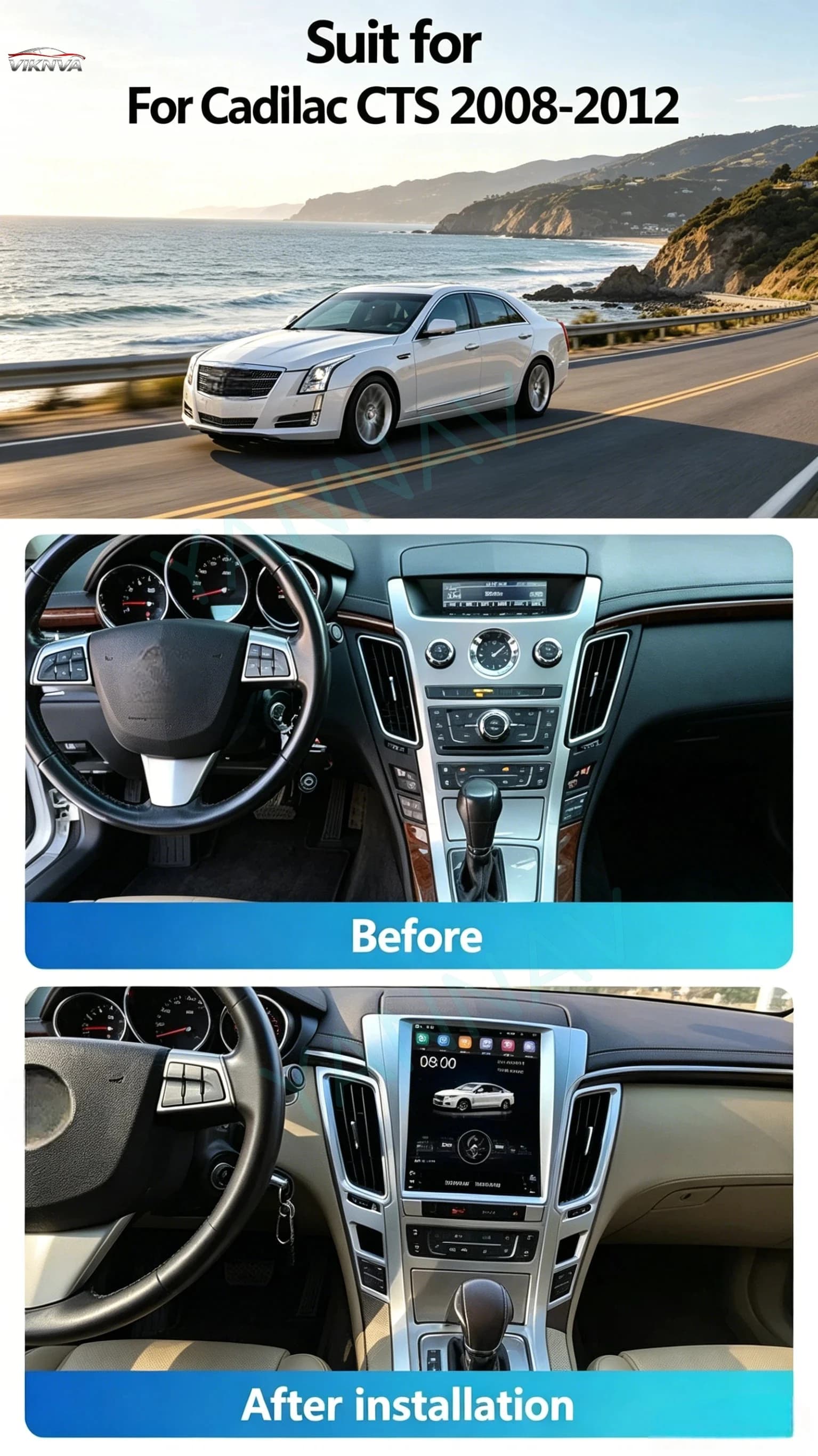 Android 14 Car Radio Carplay GPS Navigation For Cadillac CTS 2007-2012 Head Unit Multimedia Stereo Touch Screen Player Tape