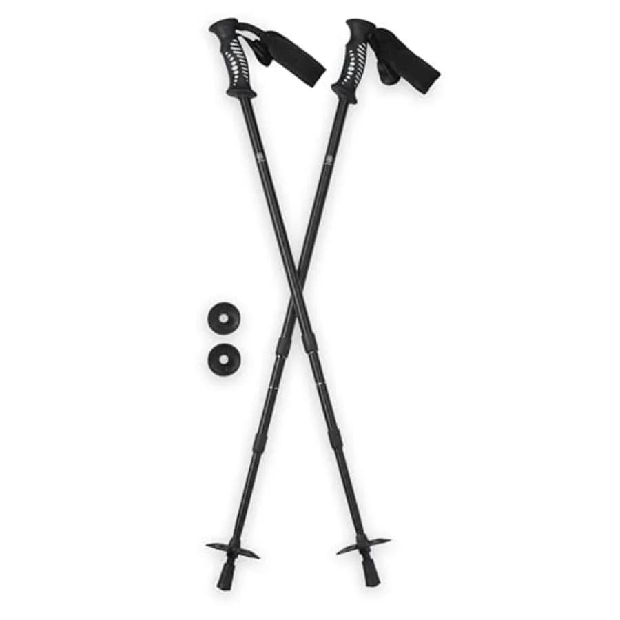 Trekking Poles Pair, Black,Lightweight 7075 Aluminum Hiking Support Walking Stick, Comfort-Grip Handles, All-Terrain Baskets an