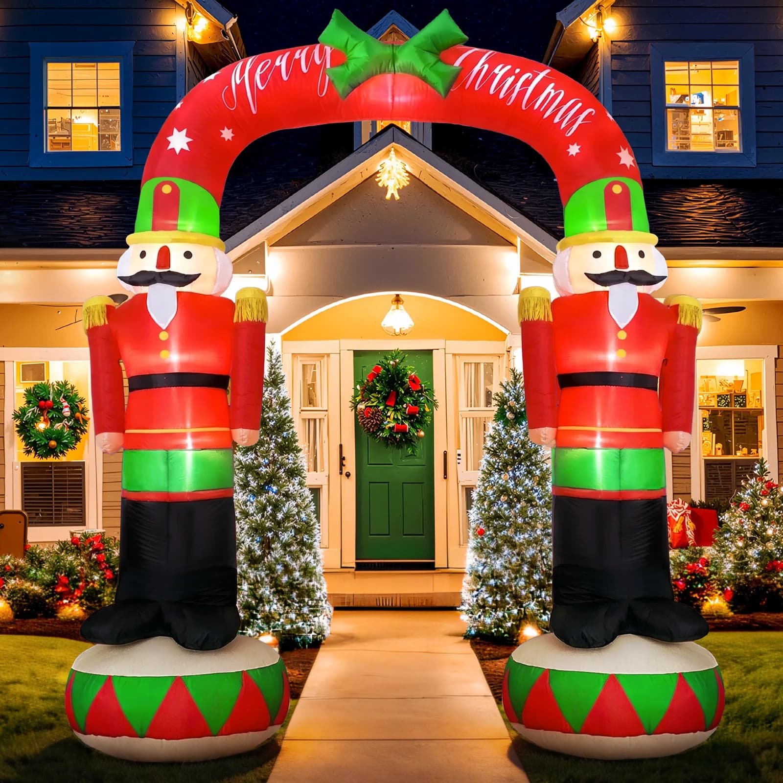 8FT Christmas Inflatable Nutcracker Soldier Archway with LED Lights, Outdoor Blow Up Arch Decor, Christmas Decorations