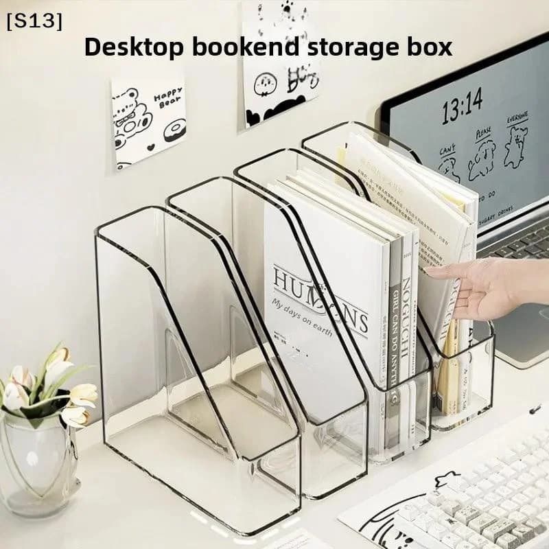 Desk Folder Holder Transparent Vertical File Folder Storage Bin Paper Tray Organizer Book Magazines Holder For Home Office[Q]Q@