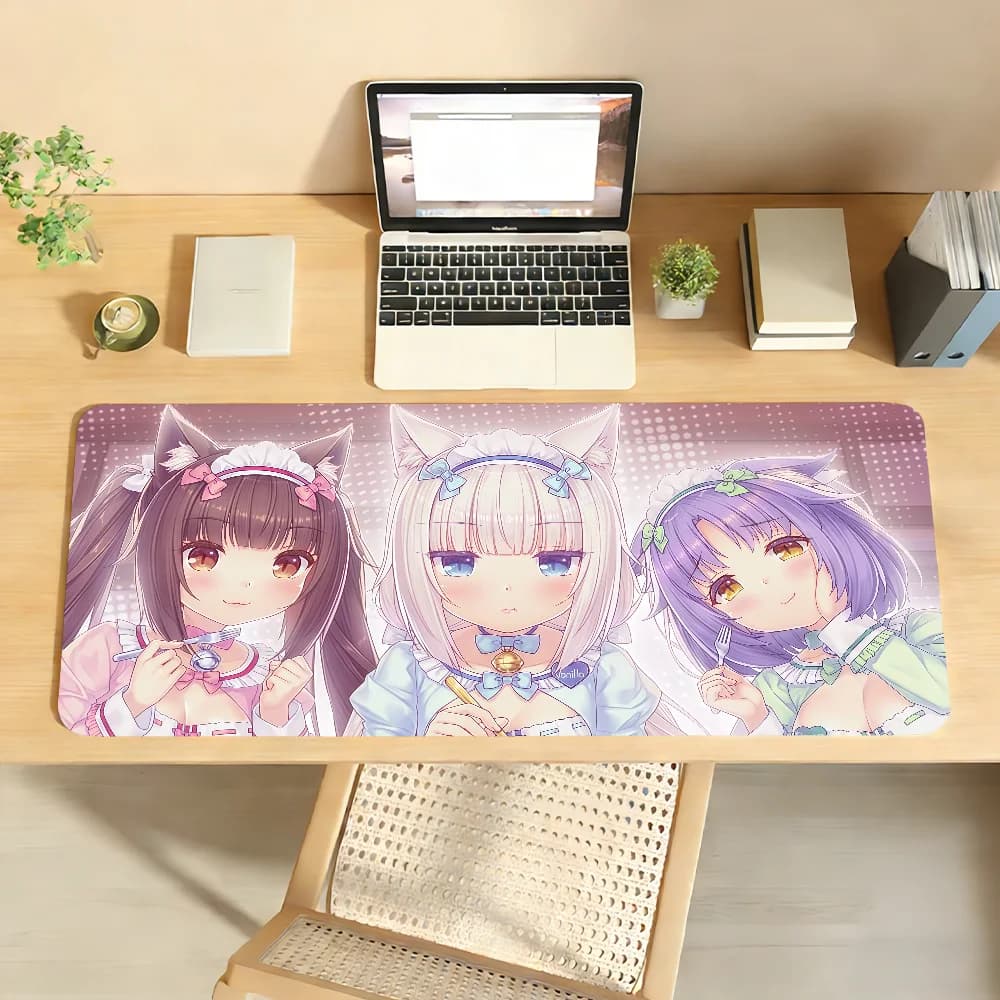 Tappetino per mouse Anime N-NekoparaES, antiscivolo, con bordo bloccabile, per PC, laptop, accessori per ufficio, tastiera in gomma, tappeto XXL per giochi