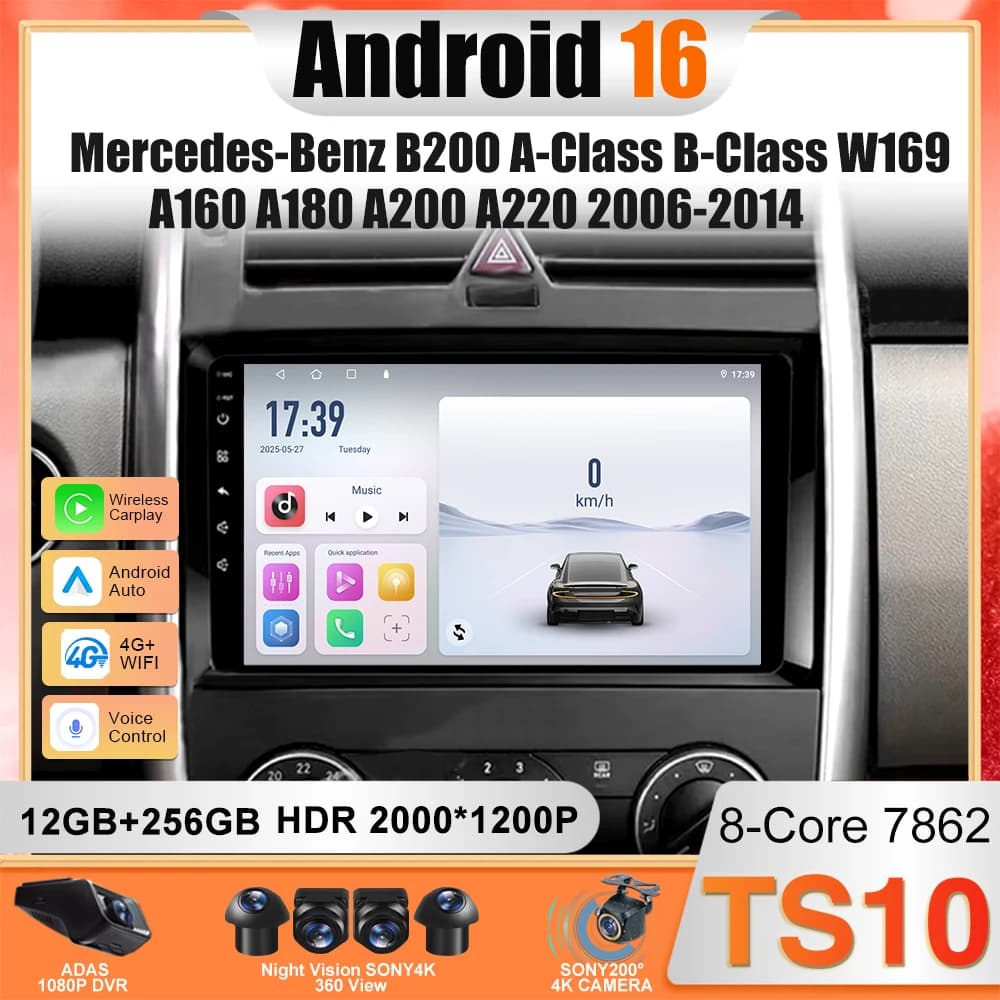 9"Car Radio For Mercedes-Benz B200 A-Class B-Class W169 A160 A180 A200 A220 2006-2014 Carplay 2din Android Auto GPS Navigation