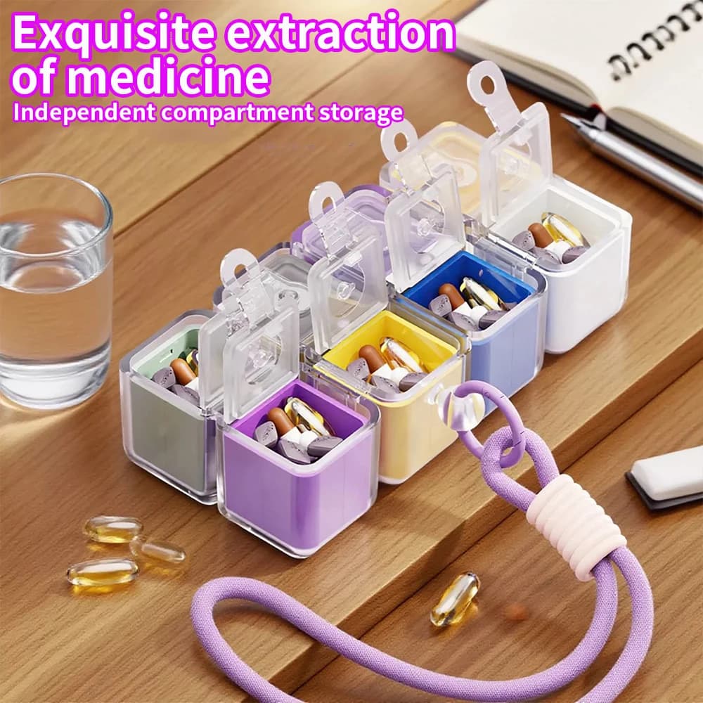 Portapillole Magic Cube, 8 Scomparti, Contenitore Portatile con Cordino, Grazioso Astuccio Colorato da Viaggio, Piccolo Contenitore Quotidiano per Vitamine
