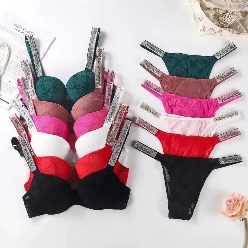 Nuovo Set di Lingerie Sexy da Donna V, Stile Sportivo Classico, Imbottito e Regolabile, Push-up, Set Reggiseno e Mutandine