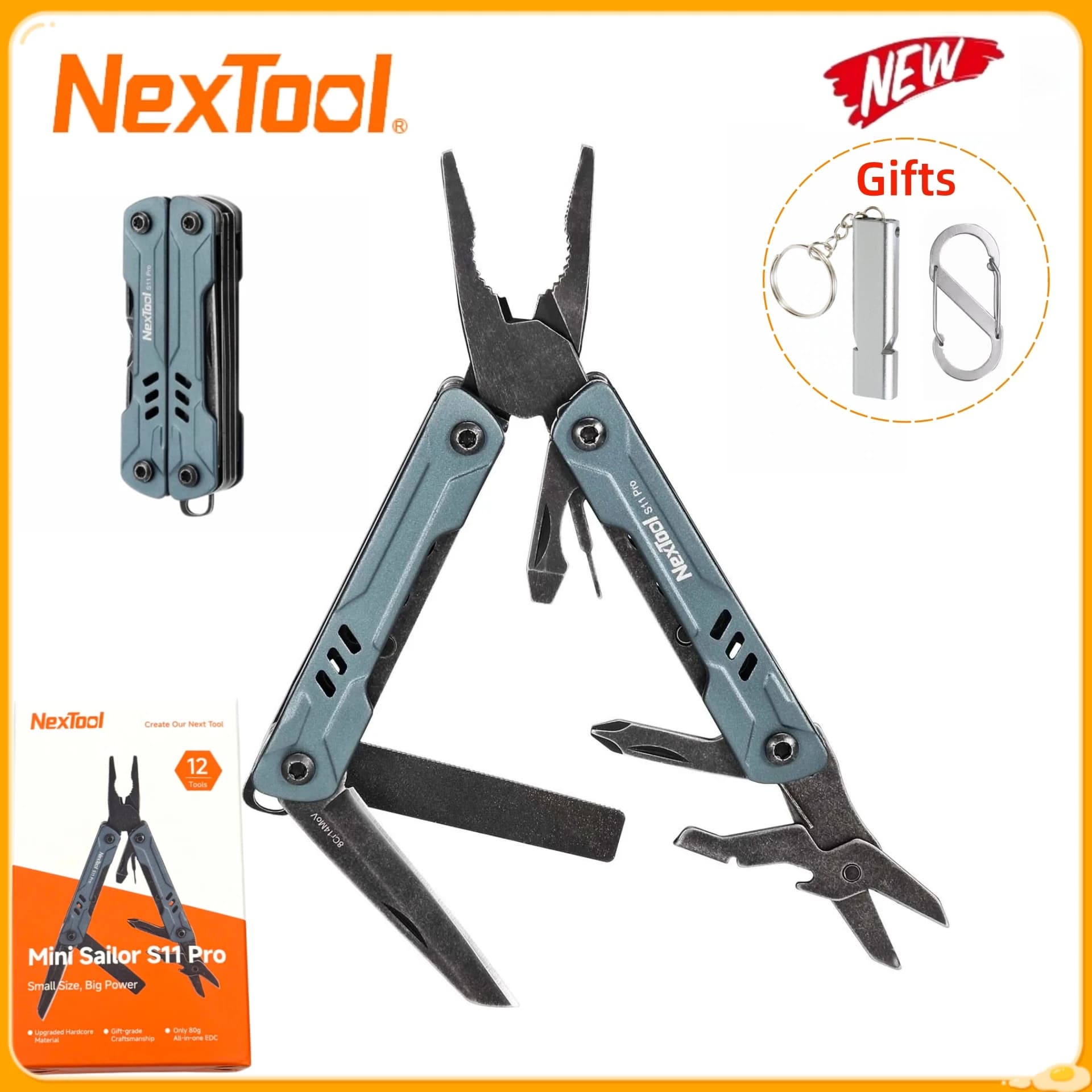 NexTool S11 Pro 12-in-1 Mini Pinze Multiuso Portatili Pieghevoli EDC Coltello Cacciavite Forbici Attrezzi da Esterno