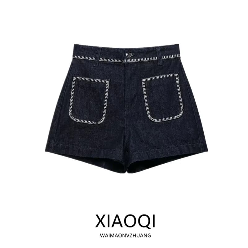 New Summer 2025 Women's Fashionable Embroidered Denim Shorts Versatile Low Waist Casual Pants Natural Waist Other Material