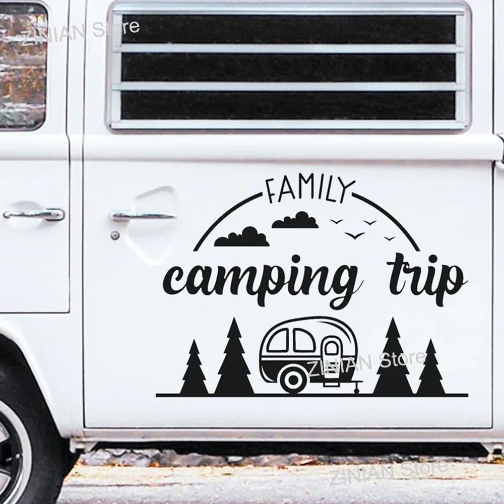 Family camping trip RV Decor decal vinyl wall decal Camp Adventure awaits wall decoration stickers for home for Camper Van SUV A702
