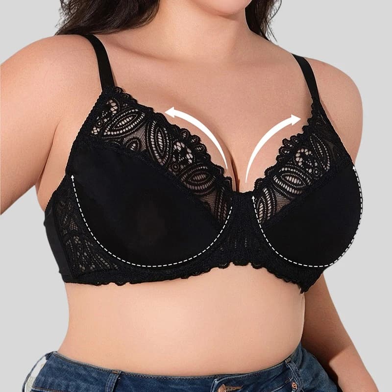 Reggiseno push-up in pizzo taglie forti da donna con ferretto e spalline regolabili, chiusura a 4 gancetti, comfort e copertura completa, lingerie per seni abbondanti
