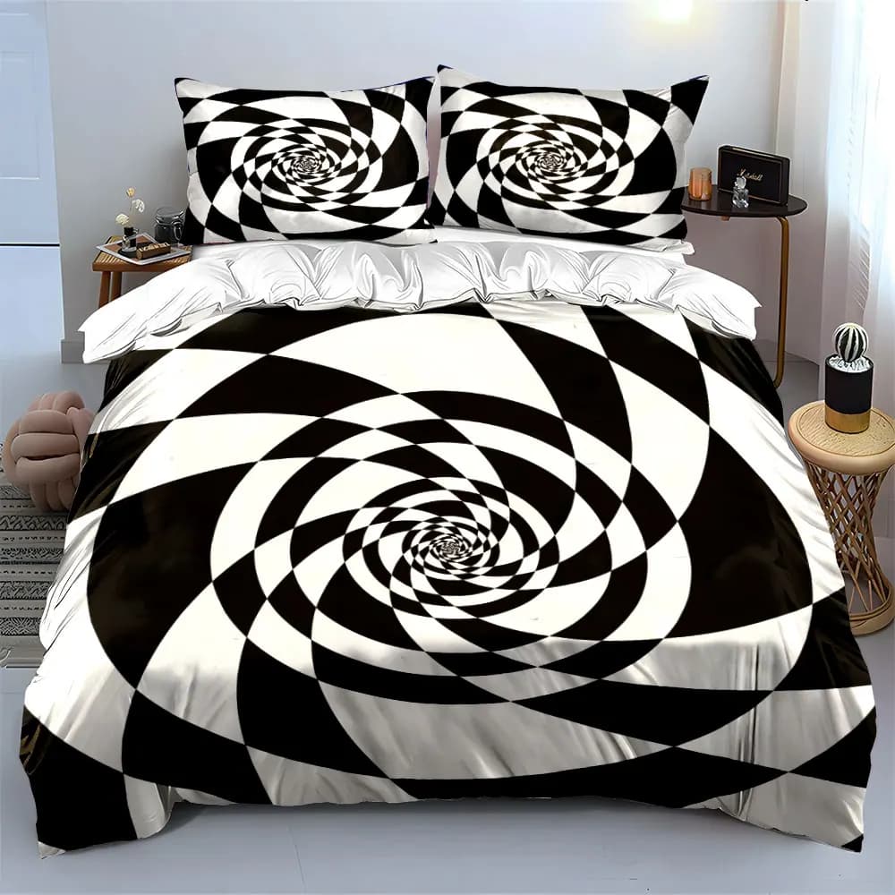 Set di decorazioni artistiche a spirale geometrica, set di biancheria da letto morbido e confortevole, include 1 copripiumino e 2 federe, regalo