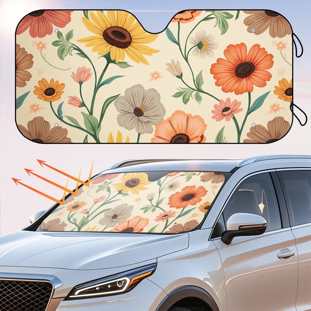 1pc Vintage Floral Wallpaper Design Protezione visiera parasole Parabrezza per auto Parasole con 4 ventose gratuite Mantieni la tua auto SUV Truc