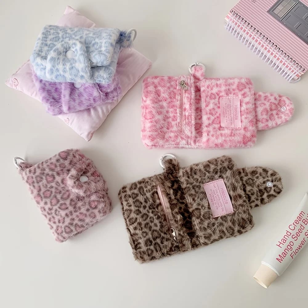 Portamonete da donna con stampa leopardata, stile Instagram, chiusura a scatto, piccolo organizer per carte, 1 pezzo