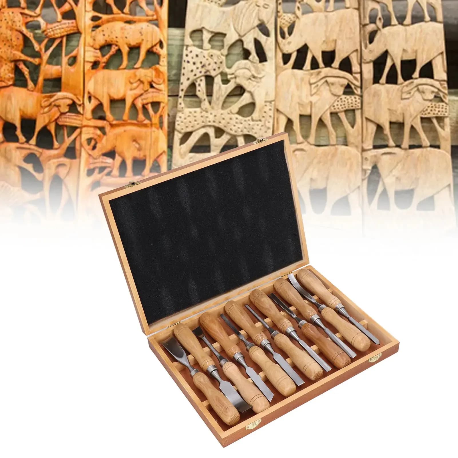 12Pcs/Set Wood Carving Tools,CRV Blade Wooden Handle Engraving Chisel Set for DIY Handicrafts Wooden Handle Carving Chisel.