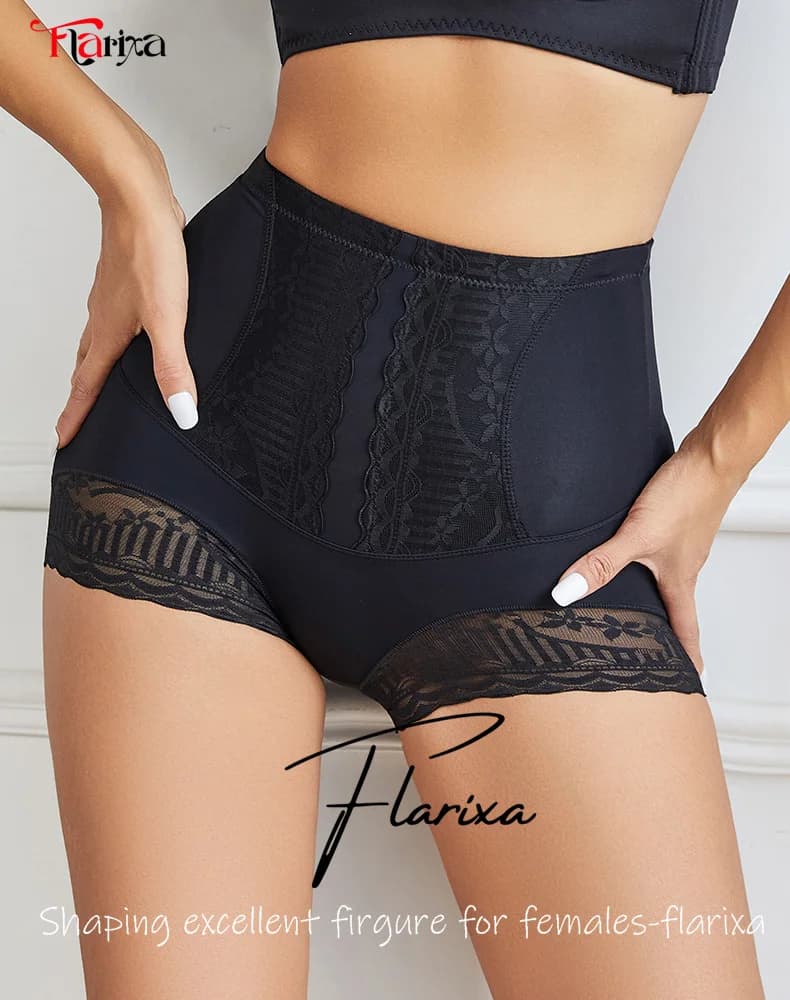 Flarixa Pantaloncini a pancia piatta in pizzo a vita alta per le donne Mutandine dimagranti Shapewear Intimo per il controllo della pancia Pantaloni per il sollevamento dell'anca femminile