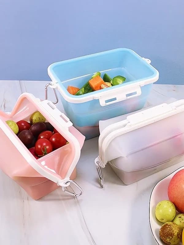 Contenitore Portatile in Silicone per Frutta e Snack, Scatola per Pranzo per Bambini, Contenitore Refrigerabile per Pasti, Contenitore per Alimenti