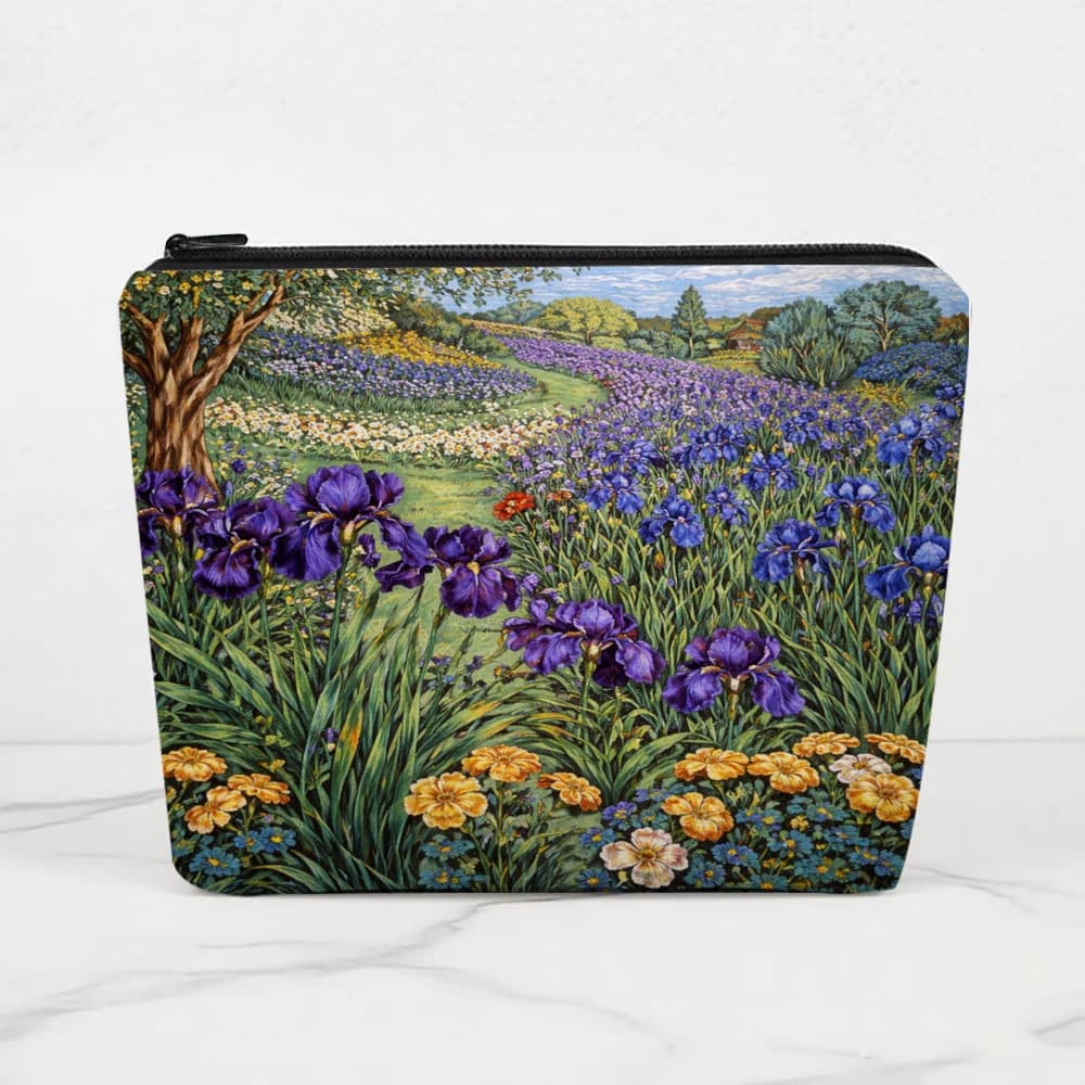 Borse per il trucco con motivo floreale e iridi viola per ragazze, pochette per cosmetici, borsa da toilette, astuccio per matite, custodia da viaggio