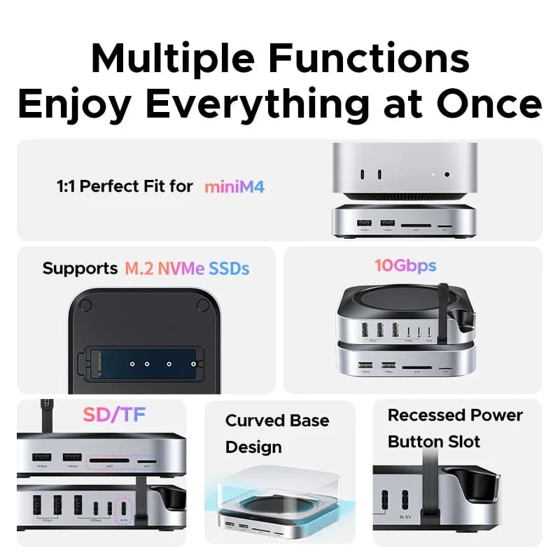 UGREEN CM841 Docking Station 11 in 1 per Mac Mini M4/M4 Pro, SSD M.2 NVMe 8TB, USB 10Gbps A+C, Lettore di Schede SD TF, Hub USB Multiporta