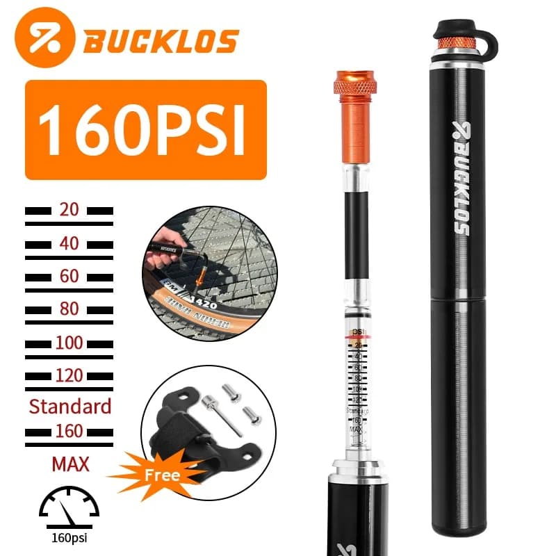 BUCKLOS 160PSI Bicicletta Mini Pompa MTB Bici Da Strada Pompe Tubo Nascosto Portatile Gonfiatore Dei Pneumatici Ultraleggero In Lega di Alluminio Parti di Biciclette