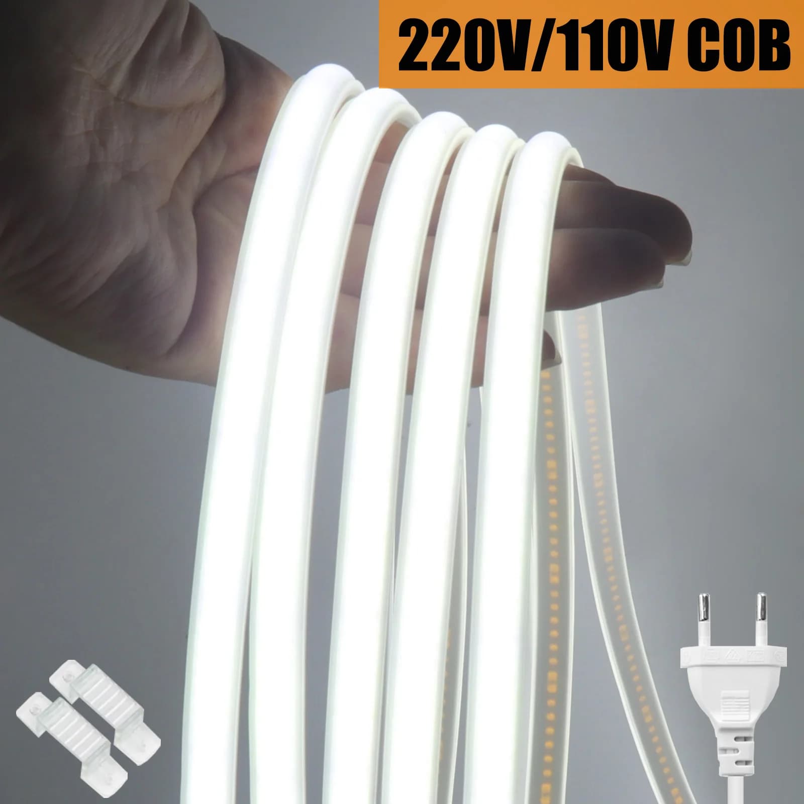 110V 220V Waterproof COB LED Strip with Switch 1m-35m 288LEDs/m Flexible Tape Ribbon EU UK US Plug Neon Lights For Kitchen Room