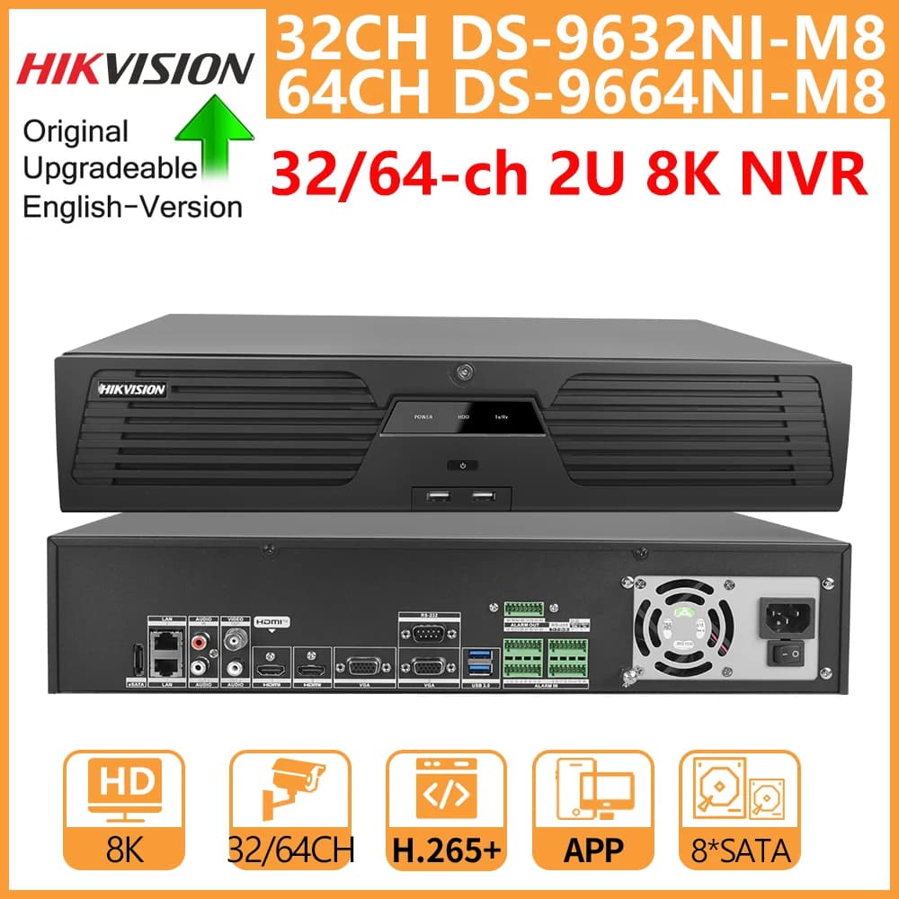 Hikvision 8K NVR 2U 8-SATA 2-HDMI 2-VGA 32-CH DS-9632NI-M8 64-CH DS-9664NI-M8 Supporta videoregistratore di rete RAID