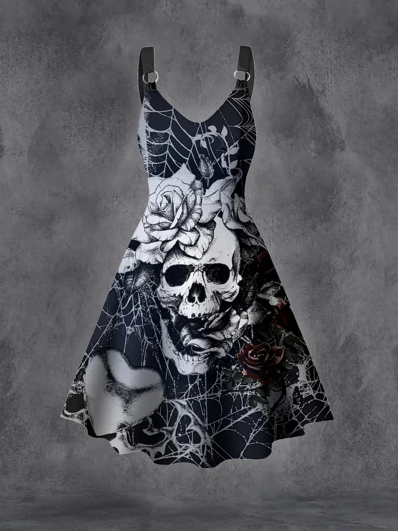 Abito Gotico Punk Plus Size da Donna Nero con Lacci e Corsetto Linea A per Halloween