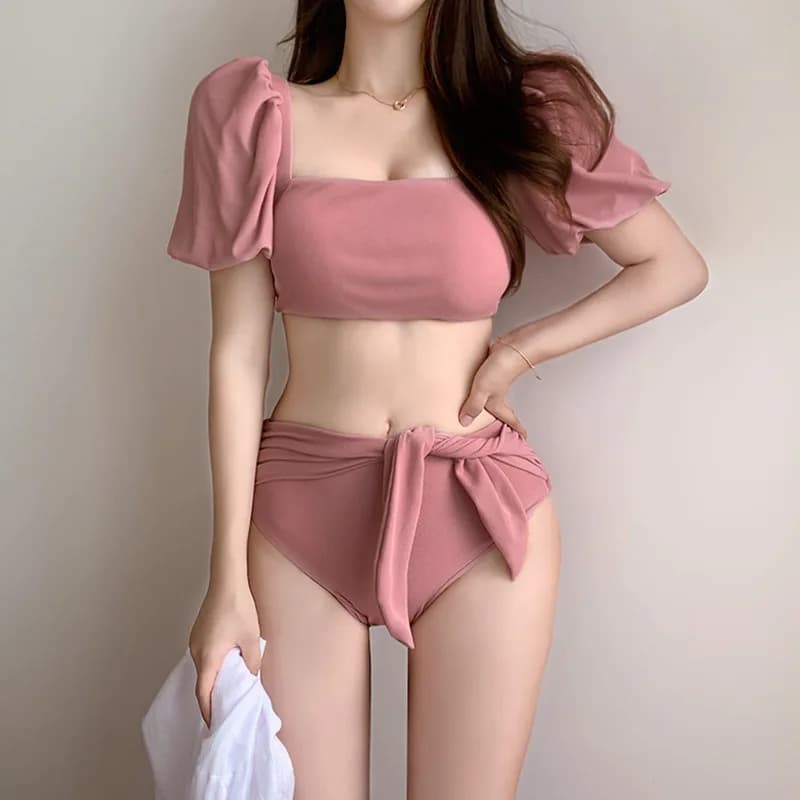 Costume da bagno donna due pezzi bikini a triangolo costume da bagno primavera calda bikini solido da donna coreana a vita alta