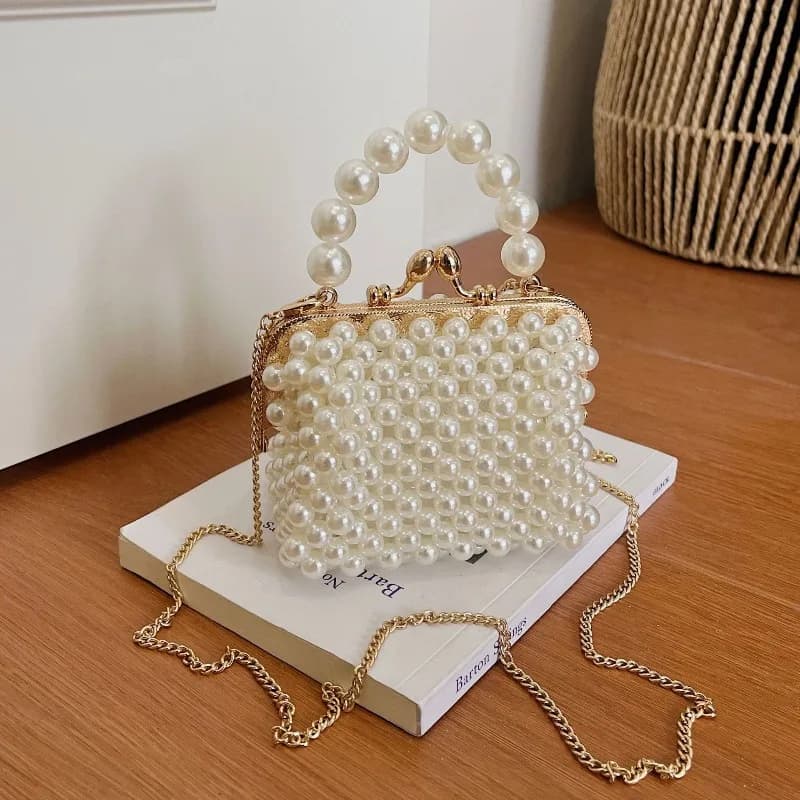 Elegante Borsa a Tracolla con Perle, Borsetta Dolce e Carina, Borsa Quadrata Piccola Personalizzata