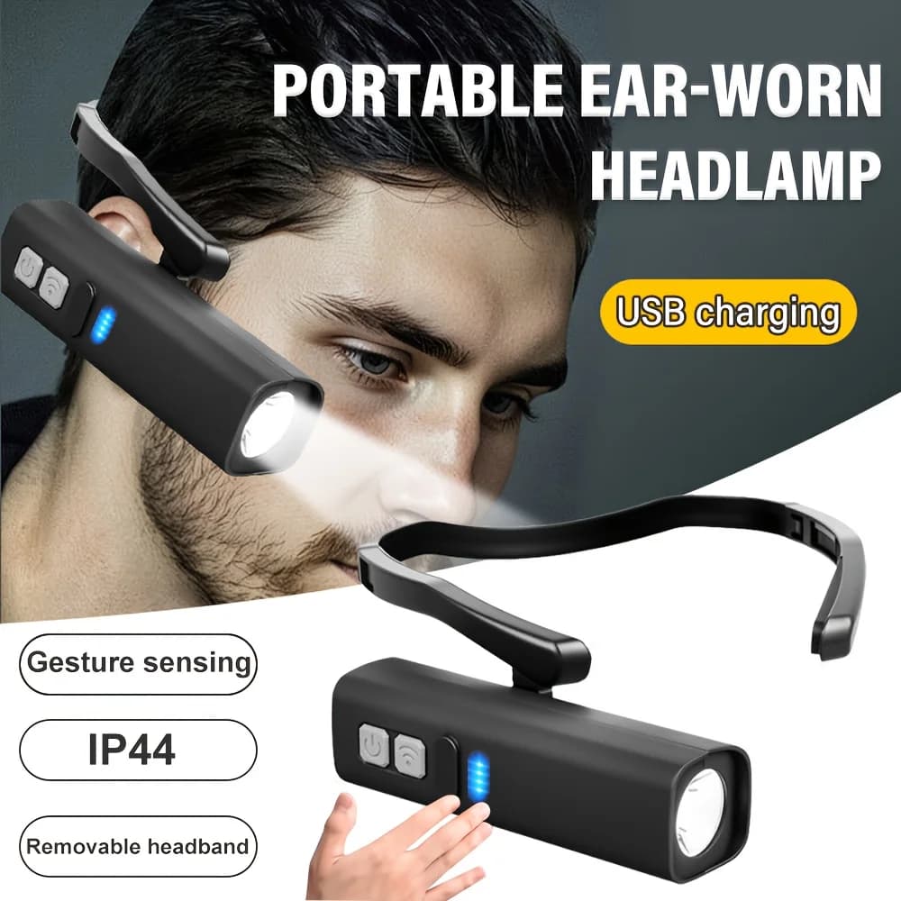 Front lamp with ear clip 2025, bright LED light, rechargeable waterproof front torch for fishing, hiking, running, outdoor cycling