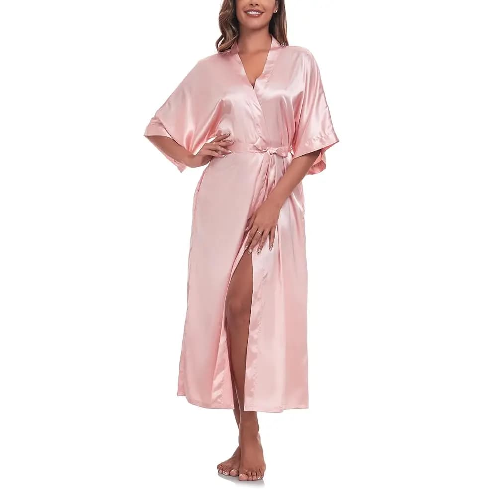 Vestaglia Lunga in Seta per Donna, Kimono in Raso, Accappatoio in Seta per Matrimoni e Feste, Abito Lungo da Casa