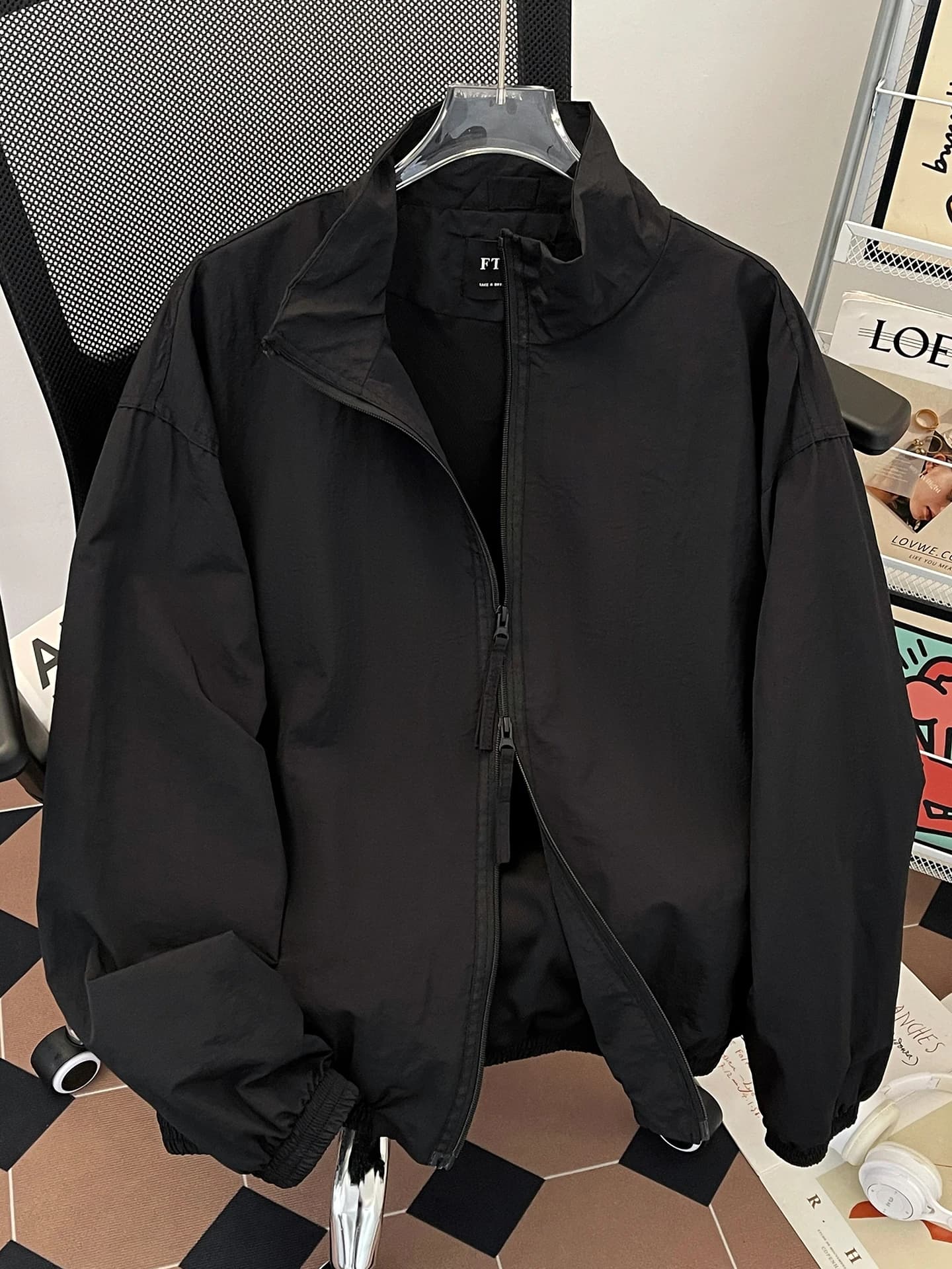 Spring Autumn Stand Collar Jacket Men Casual Trendy Pure Color Sport Student Teenage American Loose High Street Coat