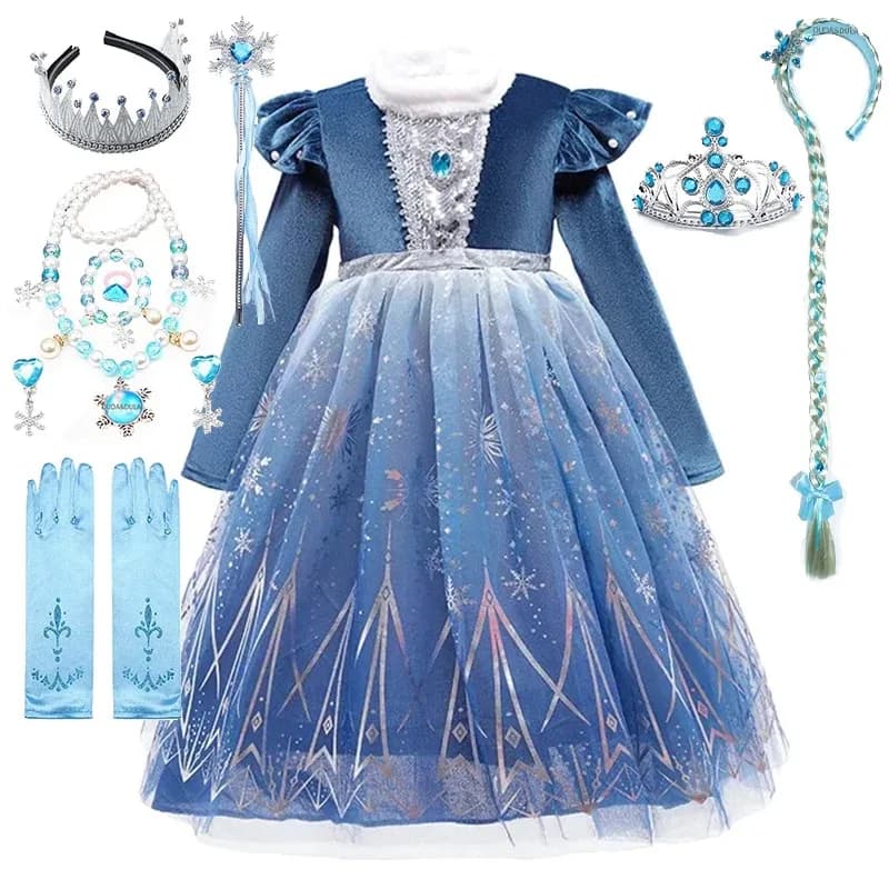 Snow Queen Girls Dress Kids Fancy Bambini Abiti Compleanno Carnevale Fancy Party Travestimento Principessa Elsa Abiti da spettacolo