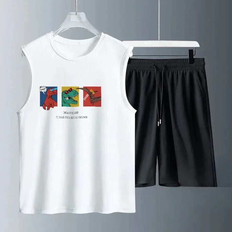 Men's Casual Summer Set for Basketball, Set 2 Breathable Pieces: Jogging T-shirts and Shorts, Sporty Clothing of Light Trend for Summer